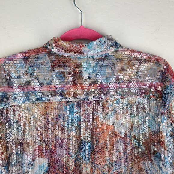NWOT Anthropologie Pilcro Multicolored Floral Sequin Button Up Shirt Top sz S - Picture 7 of 12
